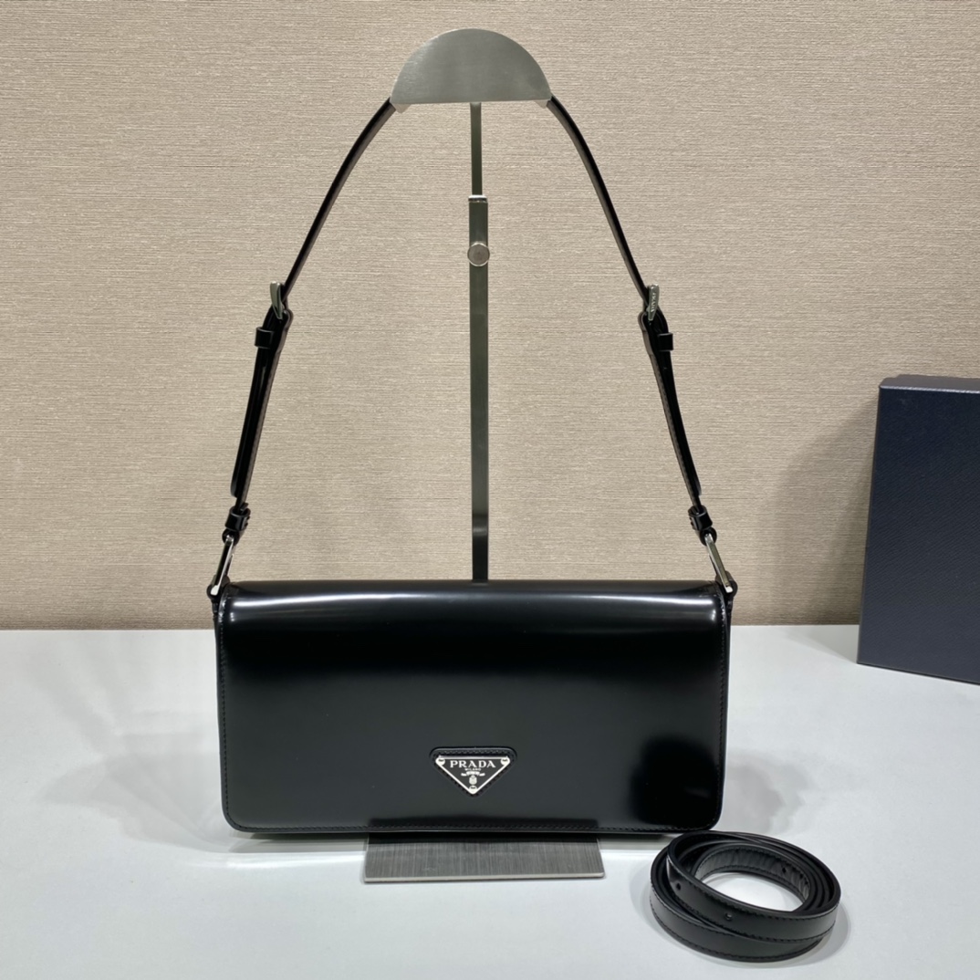 Prada Leather Bag Shoulder Bag Handbag Black 1BD323